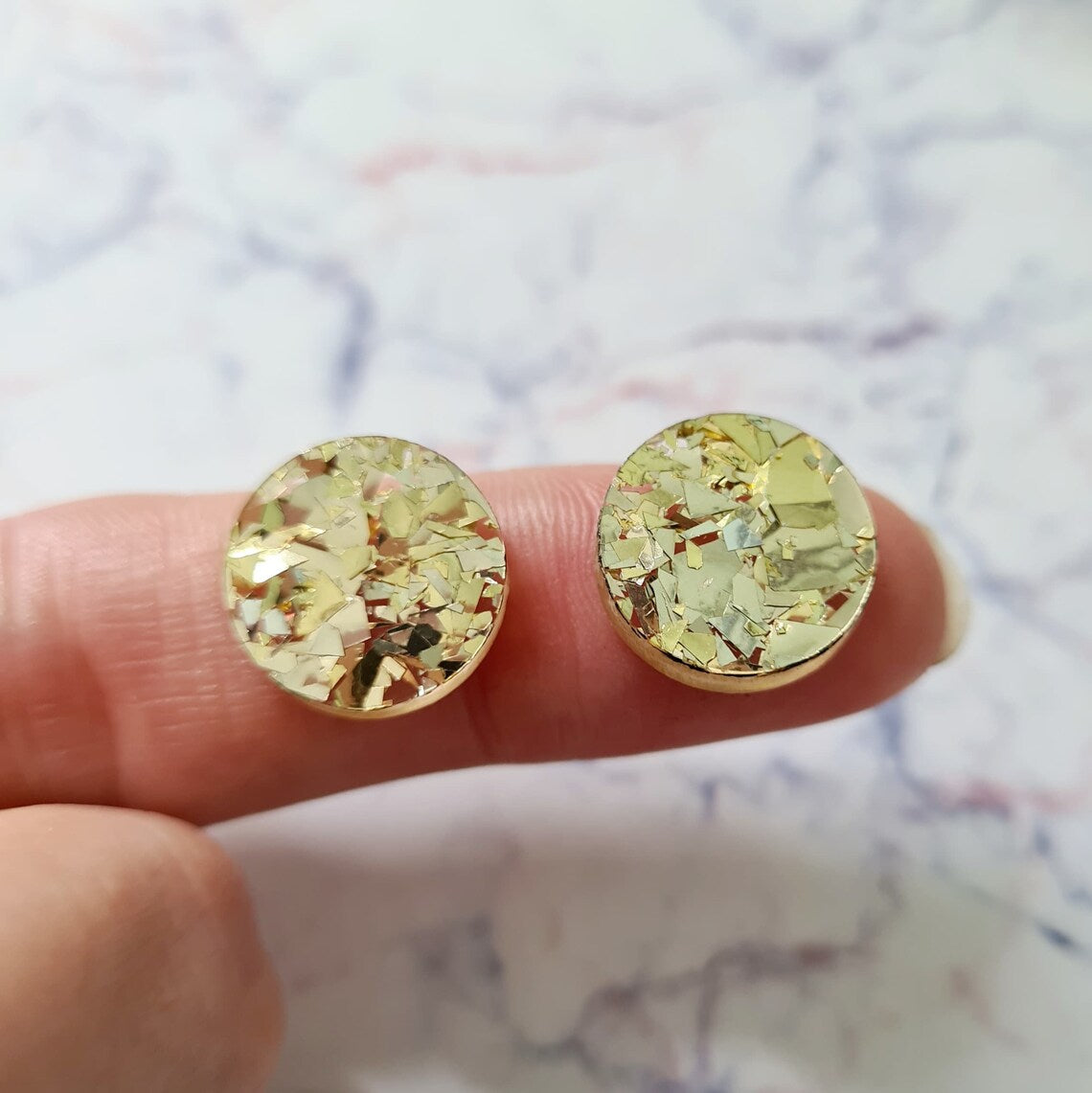 14mm CHUNKY GOLD GLITTER Acrylic Toppers/Studs