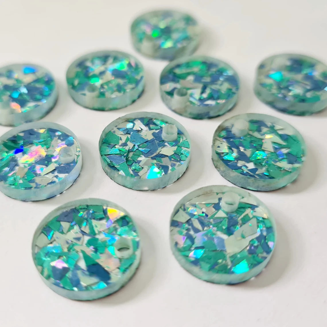 14mm CHUNKY AQUA GLITTER Acrylic Toppers/Studs