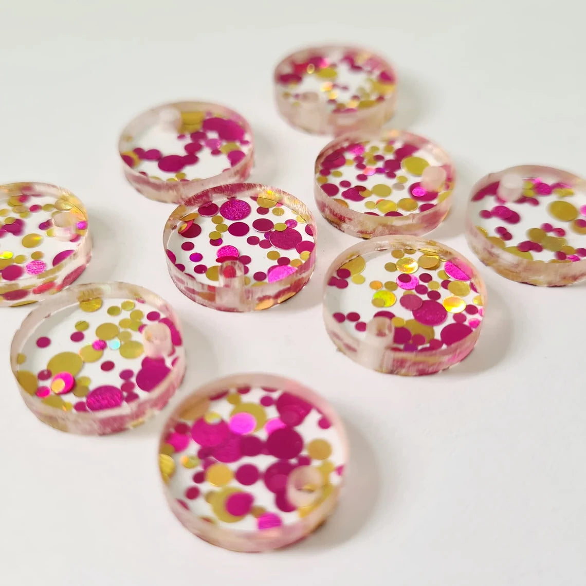 14mm PINK & GOLD BUBBLE GLITTER Acrylic Toppers/Studs