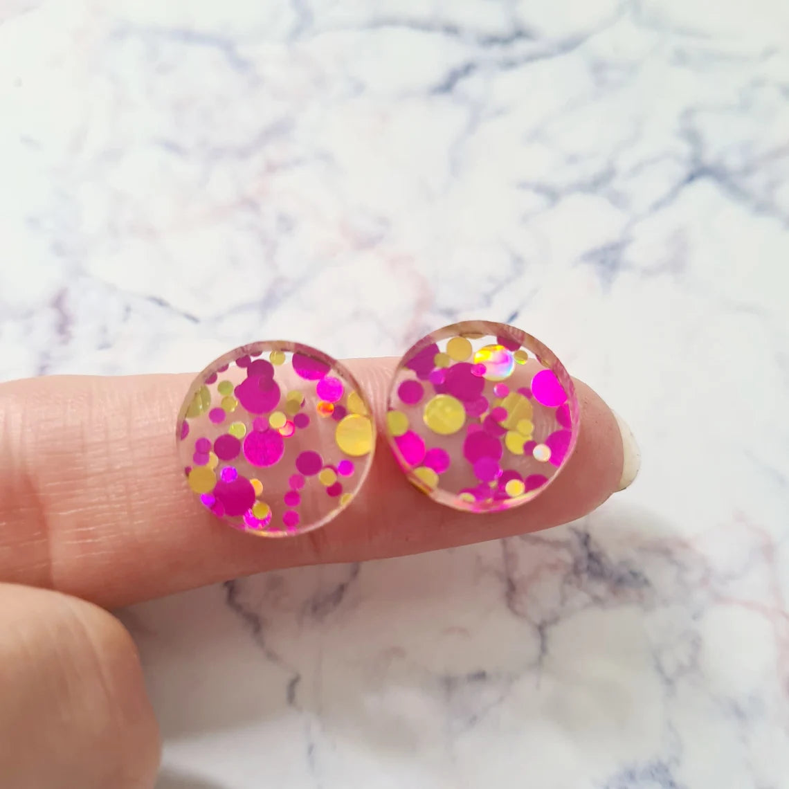 14mm PINK & GOLD BUBBLE GLITTER Acrylic Toppers/Studs