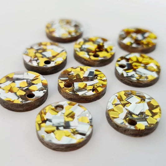 14mm CHUNKY SILVER AND GOLD GLITTER Acrylic Toppers/Studs