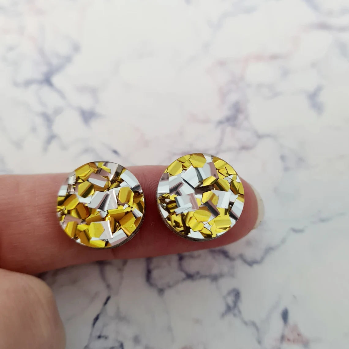 14mm CHUNKY SILVER AND GOLD GLITTER Acrylic Toppers/Studs