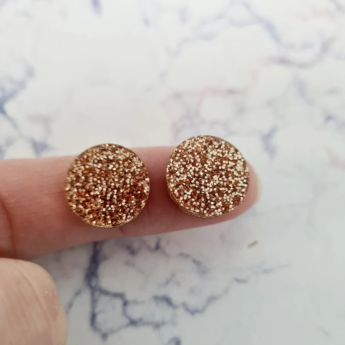 14mm ROSE GOLD GLITTER Acrylic Toppers/Studs