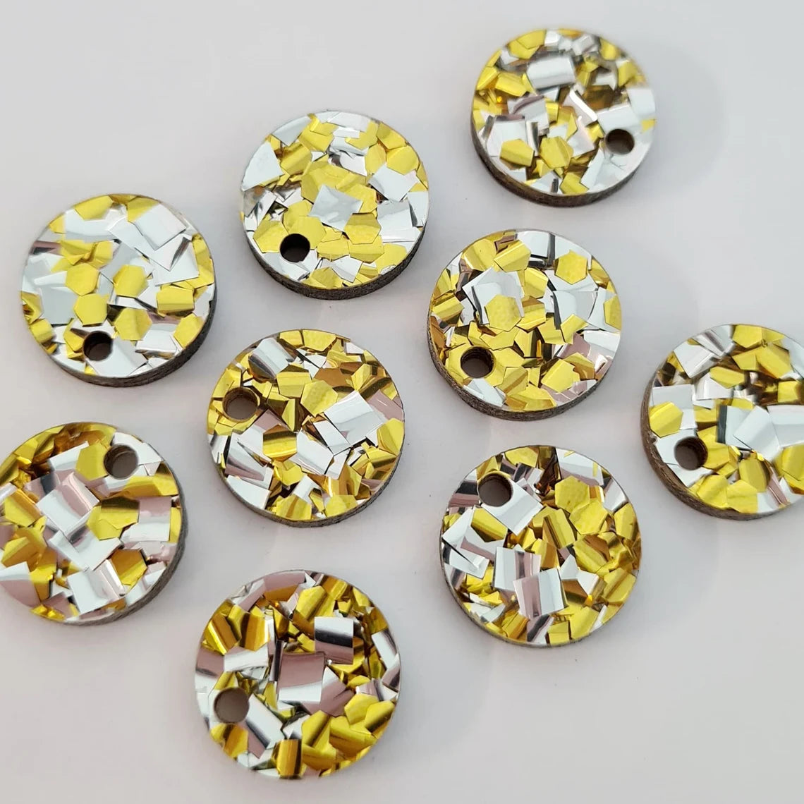 14mm CHUNKY SILVER AND GOLD GLITTER Acrylic Toppers/Studs