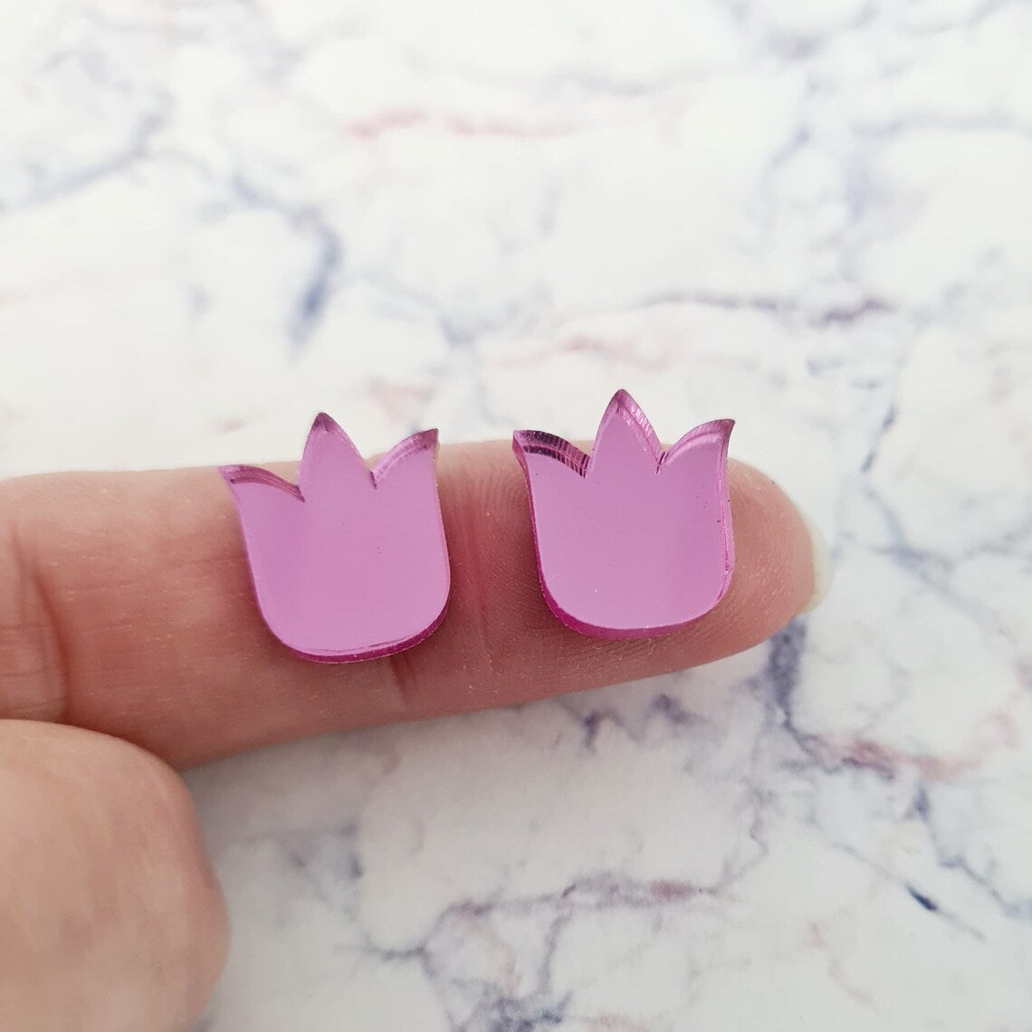 14mm PINK MIRROR TULIP Acrylic Toppers/Studs