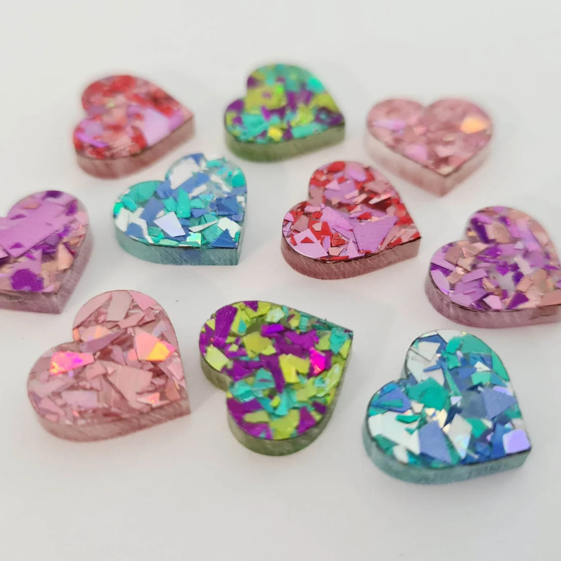 14mm CHUNKY GLITTER Acrylic HEART MIXED PACK Toppers/Studs