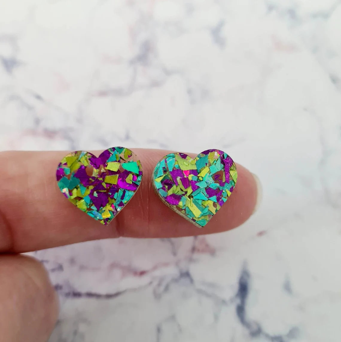 14mm CHUNKY GLITTER Acrylic HEART MIXED PACK Toppers/Studs