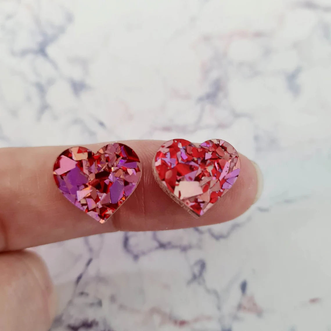 14mm CHUNKY LOVE GLITTER Acrylic HEART Toppers/Studs