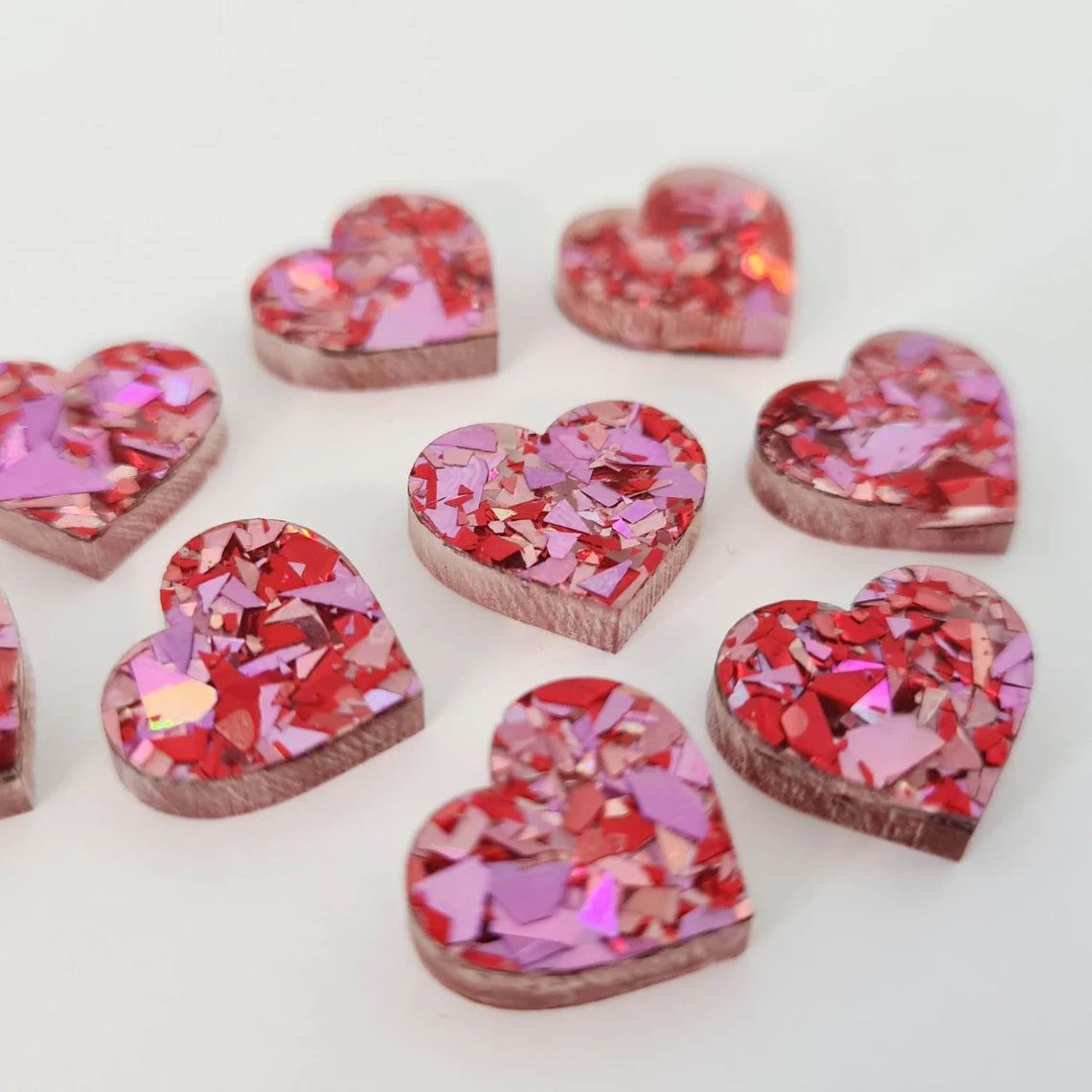 14mm CHUNKY LOVE GLITTER Acrylic HEART Toppers/Studs