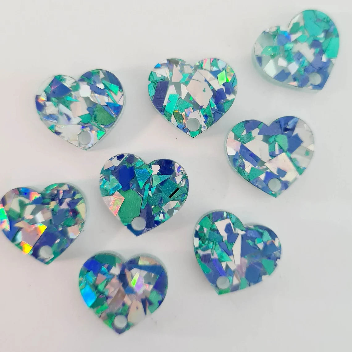 14mm AQUA GLITTER Acrylic HEART Toppers/Studs