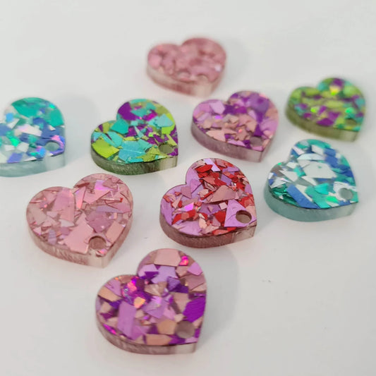 14mm CHUNKY GLITTER Acrylic HEART MIXED PACK Toppers/Studs