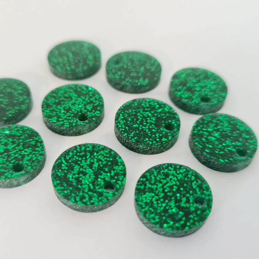 14mm GREEN GLITTER Acrylic Toppers/Studs