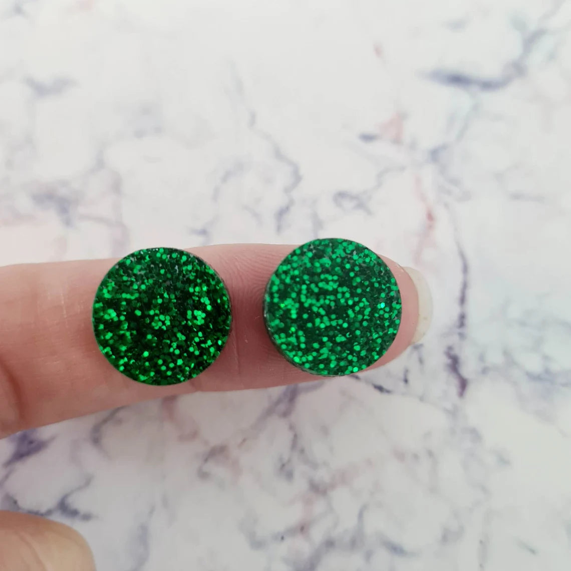 14mm GREEN GLITTER Acrylic Toppers/Studs