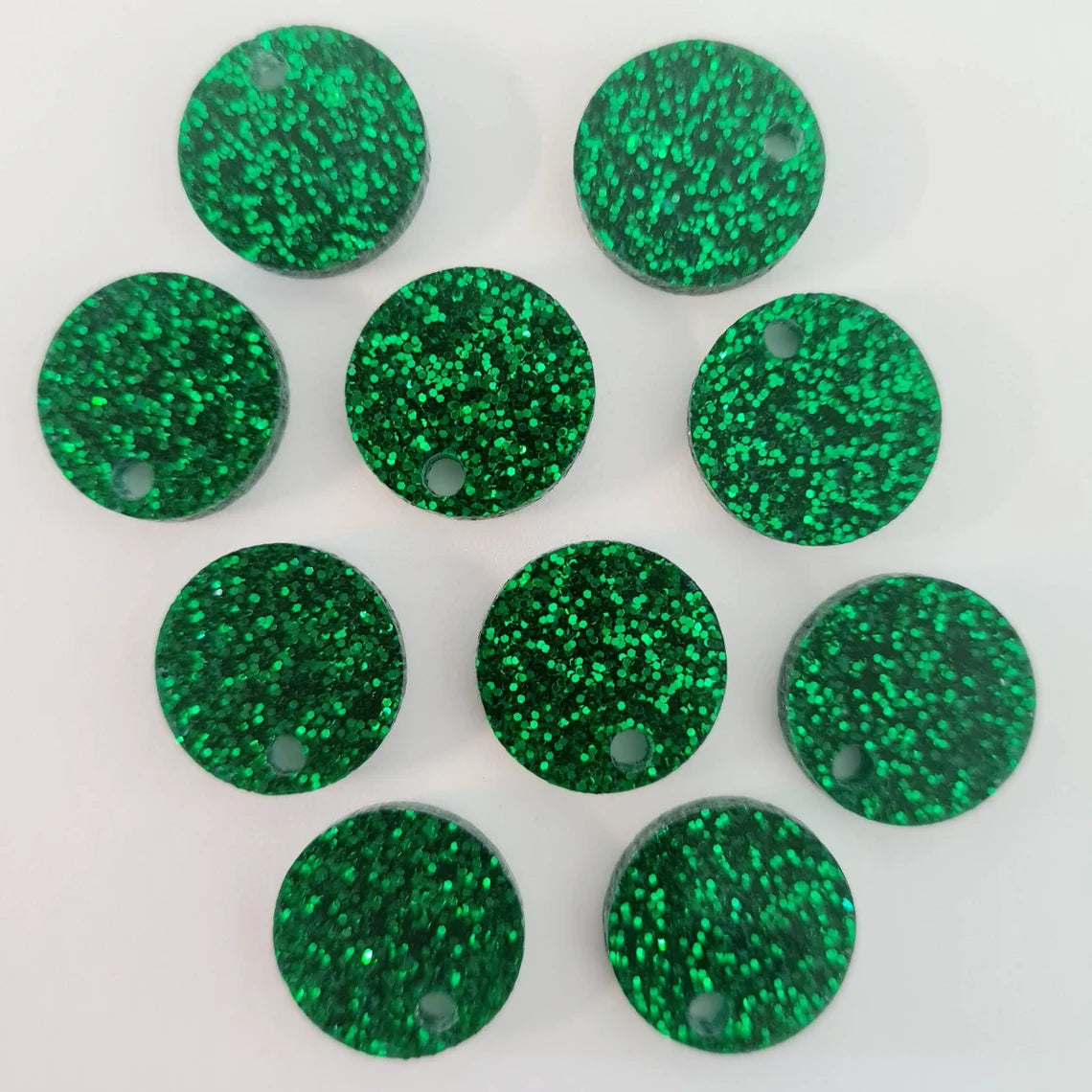 14mm GREEN GLITTER Acrylic Toppers/Studs