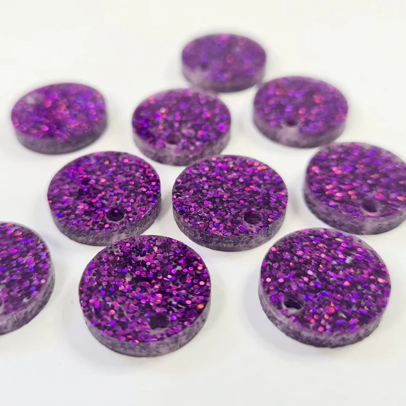 14mm HOLOGRAPHIC PURPLE GLITTER Acrylic Toppers/Studs