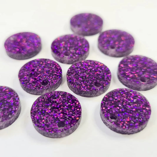 14mm HOLOGRAPHIC PURPLE GLITTER Acrylic Toppers/Studs